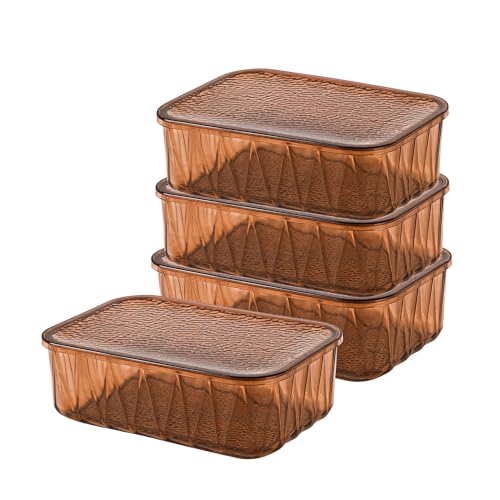 Image of Kuber Industries 4 Pcs Acrylic Stackable 4600 ml Kitchen Food Storage Container for Home with Lid | Freeze Organizer Items and Storage Organizer Box for Snacks and Dry Fruits | Brown