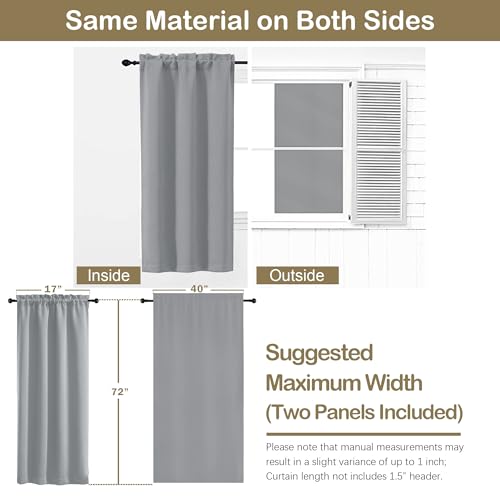 Image of Silver Grey Blackout Curtains for Bedroom 72 Inch Length 2 Panels Set, Solid Thermal Insulated Energy Saving Window Curtains for Living Room, Dual Rod Pocket Window Drapes, 2x40Wx72L Inches