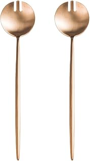 Juego de 2 tenedores de ensalada de acero inoxidable 304 con asas largas, perfectos para servir ensaladas, frutas y verduras (oro rosa)