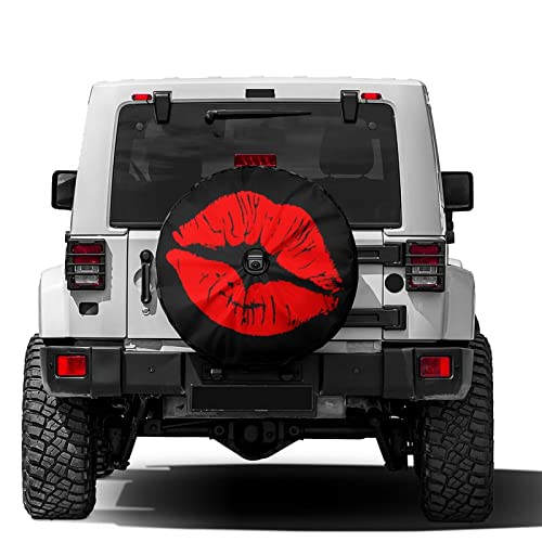 Image of Delerain Spare Tire Cover with Backup Camera Hole Red Lips Wheel Covers Waterproof Dust-Proof UV Sun Universal Fit for RV Trailer RV SUV Truck (17 Inch for Diameter 31 inch-33 inch)
