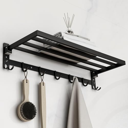 Image of Plantex Stainless Steel Folding Towel Rack /Towel Holder /Towel Bar /24 Inch Towel Stand for Bathroom /Bathroom Accessories - Pack of 1 (APS-1318, Black)