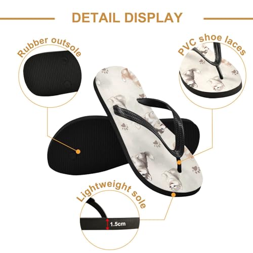 ALAZA Cute Husky Dogs Animal Flip Flops for Women Fashion Beach Slippers Comfort Mens Flip Flops Non-Slip Rubber Shower Slippers Sandal for Hotel Travel Sport,XS3