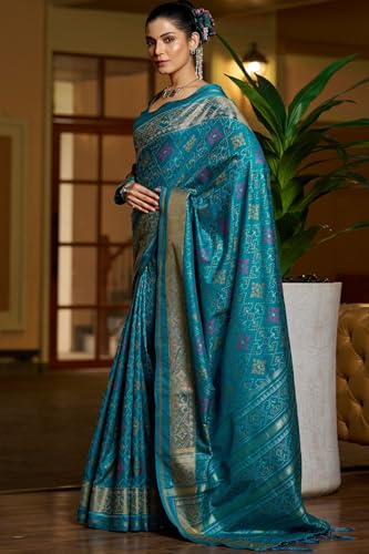 Image of SGF11 Women's Kanjivaram Patola Silk Saree Silk Saree Pure Golden Zari With Blouse Piece