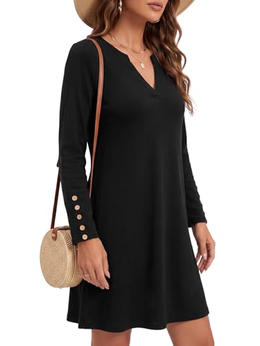 Image of Vrtige Women's V Neck Long Sleeve Flowy A Line Dressy Casual Elegant Midi Dress