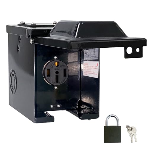 RVPNR RV/EV 50 Amp 125/250 Volt Power Outlet Box Waterproof Lockable Enclosed Power Panel 14-50R Receptacle for RV Camper Travel Trailer Electric Car Generator (50Amp Black)