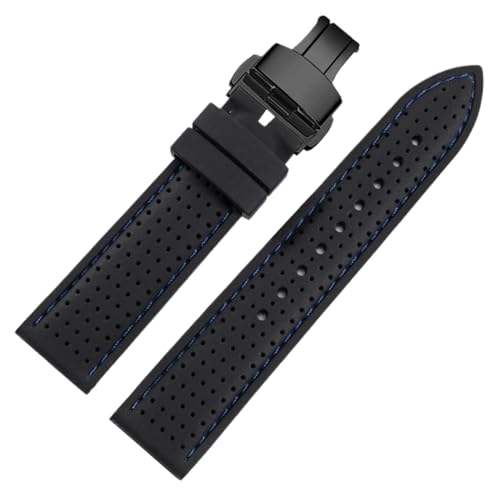 Bracelet de montre en caoutchouc respirant noir de 19mm à 24mm