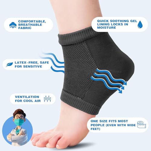 Image of TEAWOO 6 Pairs Black Moisturizing Heel Socks for Cracked Heel Treatment