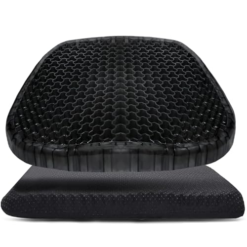 Wenisuow Gel Seat Cushion with Cover, Double Thick Egg Seat Cushion Cool Breathable Lumbar Support Chair Cushion Large Size Chair Gel Cushion for Car/Office/Home/Wheelchair 1 (Black)