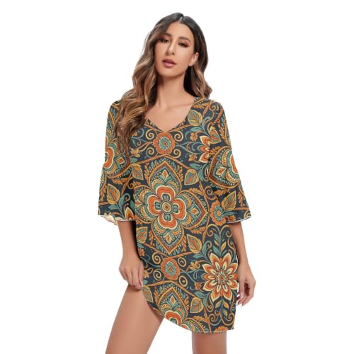 Robe florale orange en mousseline fluide sublimez votre liberté avec un col V aérien
