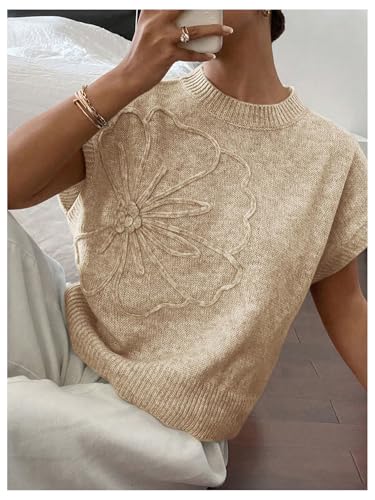 Image of SOLY HUX Women's Short Sleeve Sweater 3D Floral Sweaters Pullover Tank Tops Knit Vest Trendy Fashion Clothing