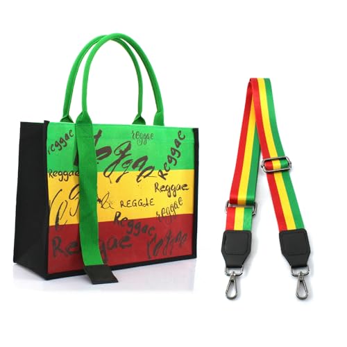 Image of Women's Canvas Tote Bag Waterproof Ribbon Beach Bag Jamaican Reggae Party Bag | Waterproof