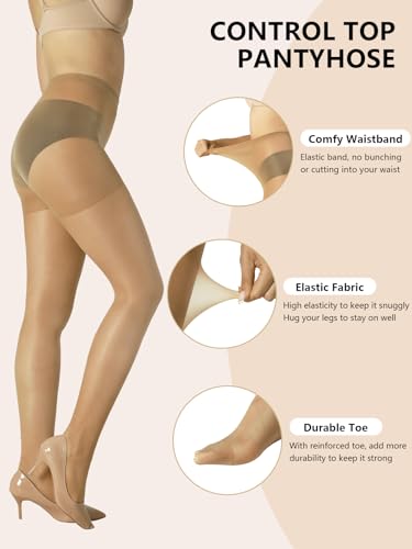 2 Pairs Sheer Pantyhose For Women 20D High Waist Suspender Tights with Control Top2