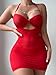 CRIPOM Sexy Chain Sheer Mesh Ruched Bodycon Mini Night Out Club Dress with Thong 2 Piece Outfits Women See Through Halter Short Chemise Negligee Party Lingerie Set Red Small