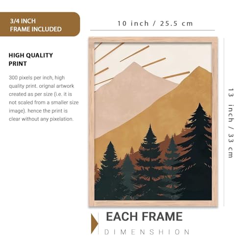 Image of kotart Boho Mountain View Framed Painting | Big Aesthetic Nature Inspired Framed Paintings for Living Room Bedroom Wall Decor Set Of 3 (10X13 inch)