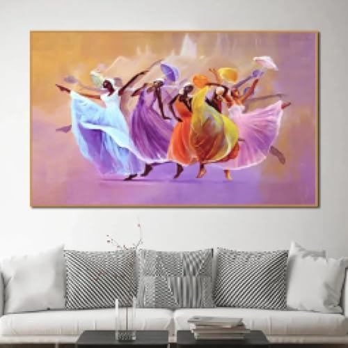 Peinture sur toile de femmes dansantes africaines Zhadongli Art cadre doré 60x80 cm