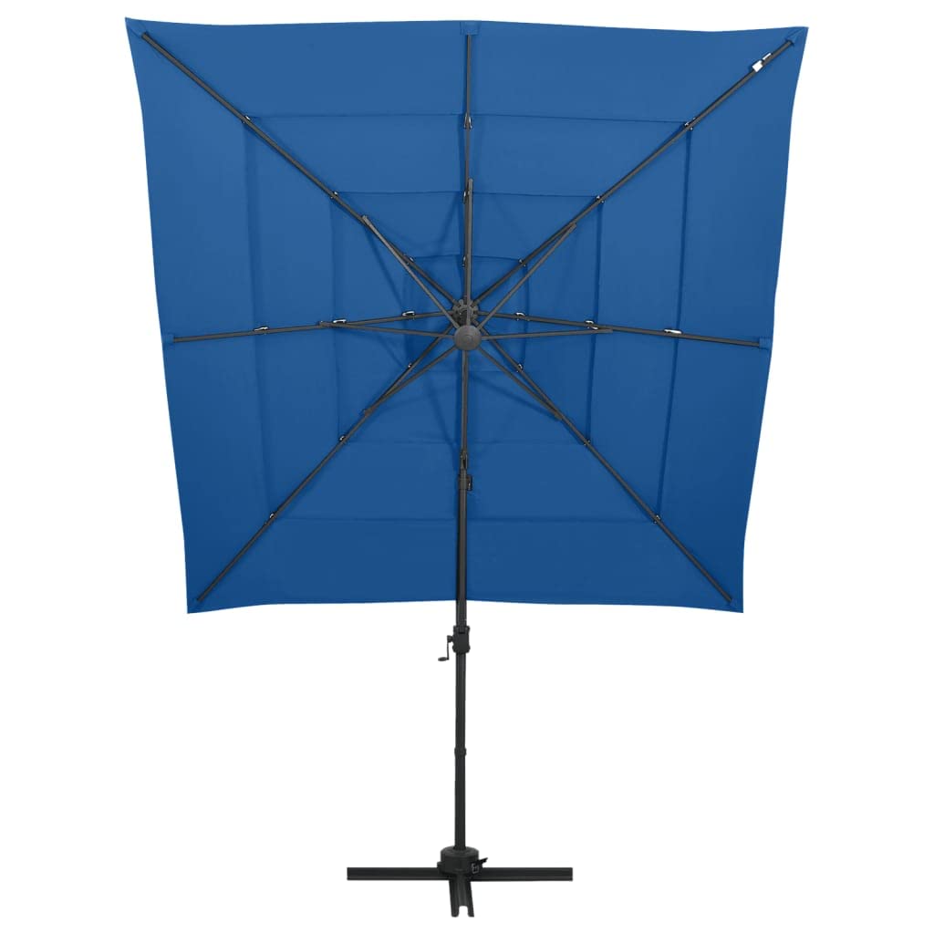 4-poziomowy parasol ogrodowy, lazurowy maszt aluminiowy powlekany proszkowo, poliester zapobiegający blaknięciu, składana korba na patio taras