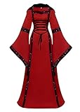 Zaxicht - Vestido de bruja con capucha para mujer, estilo gótico medieval, con mangas grandes - Rojo - Medium