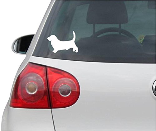 INDIGOS UG Aufkleber - Autoaufkleber - JDM - Die Cut - Basset Hound - Dog - Vinyl - Folie Auto Decal Sticker #1490 - weiß -139mm x101mm