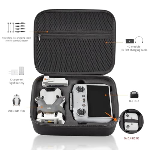 Image of VERTUS Carrying Case for DJI Mini 4 Pro || Hard Shell Storage Case Accessories for RC 2 Controller, with Shoulder Strap, Waterproof, Shockproof Features (Black)