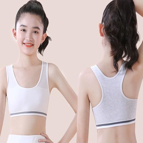 Girls Sports Bra Unpadded Crop Top Cotton Pack of 4, Grey, Black, White and Pink2