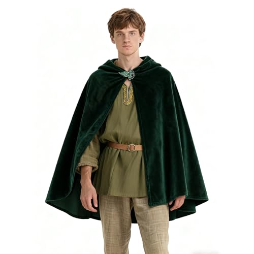 Scinzene The Hobbit Cape du Seigneur des Anneaux - En velours de luxe - Avec broche en forme de feuille - Pour cosplay, Halloween, carnaval, fête costumée du...