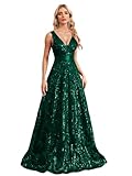 Sleeveless Glitter Sequined Womens Long Formal Gown Aline Prom Dress for Anchorwoman Floor Length Evening Dress Emerald Green M