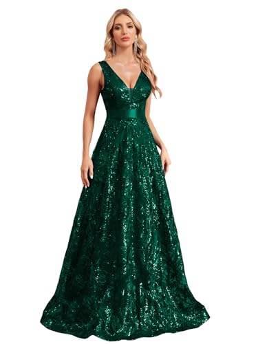 Sleeveless Glitter Sequined Womens Long Formal Gown Aline Prom Dress for Anchorwoman Floor Length...