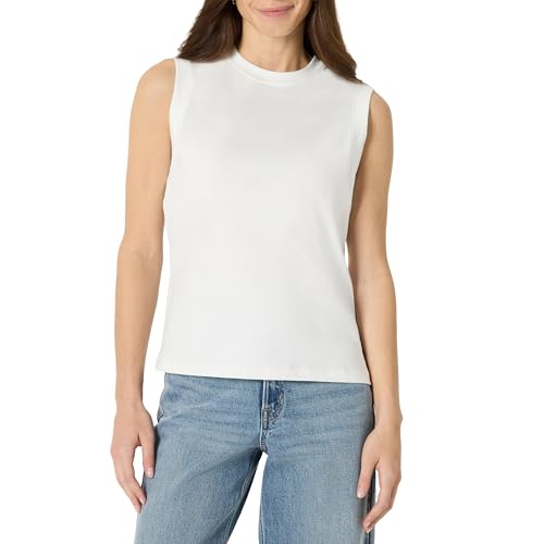 Amazon Essentials Damen Relaxed-Fit-Muscle-T-Shirt Aus Baumwolle, Weiß, L