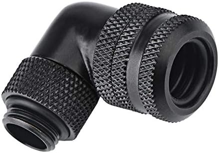 ASHATA Water Cooling Fitting,PC Water Cooling Two-Touch Fitting,G1/4 Thread 90 Degrees Elbow Connector for 14MM Tube With Hiding Silicone Ring(Black)