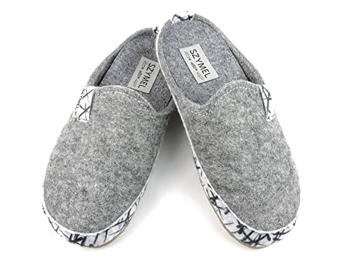 SZYMEL Wollfilz Damen Hausschuhe | Handgemachte in EU | Hochwertige Qualität, Komfort und Design |Luftig |Verschleißfest | Grau 4900, 39EU Cover