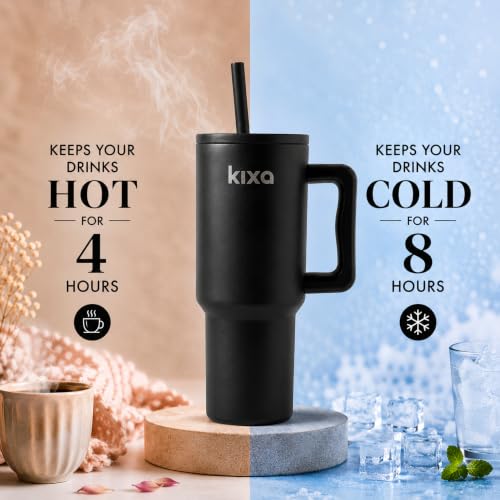 Image of 1200 ML Insulated Tumbler with Lid and Straw, Stainless Steel Tumbler Cup with Handle, Leakproof Mug Cupholder for Office, Gym, Travel 1.2 Litre (Black)