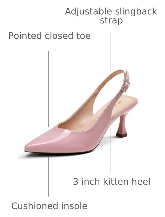 Image of Elisabet Tang Women's Kitten Heel Slingback Low Pumps 3 Inches Stiletto Pointed Closed Toe Elegant Dressy Bridal Wedding Party Shoes
