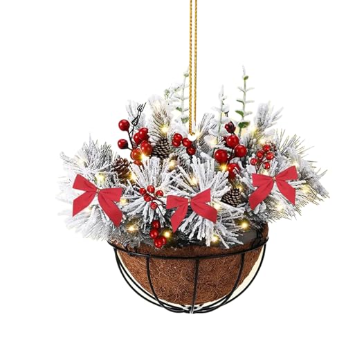 CENMOO Cesti di fiori, ornamenti natalizi 2D, cesto di Natale appeso, cesto da appendere con fiori artificiali, cesto decorativo per fiori da esterno, composizione di fiori margherite per albero di
