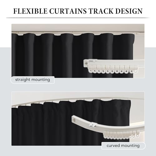 Image of RYB HOME Black Room Divider Curtains with Flexible Silent Ceiling Track Wall Mount Sliding Door Drapes, Blackout Extra Wide Floor to Ceiling Curtain with Hooks for Living Room, W180 x L96, 1 Panel