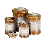 Nihow Ceramic Food Storage Jar Sets: Container with Air Tight Ceramic Lid for Flour/Sugar/Rice/Coffee/Cookies/Candy - Seal Damp-proof Canister for The Kitchen - Set of 4 (Brown)