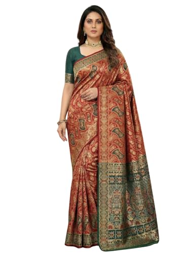 Image of C J Enterprise Women's Pure Soft Silk Saree With Blouse Piece For Wedding (Damru-Patola)