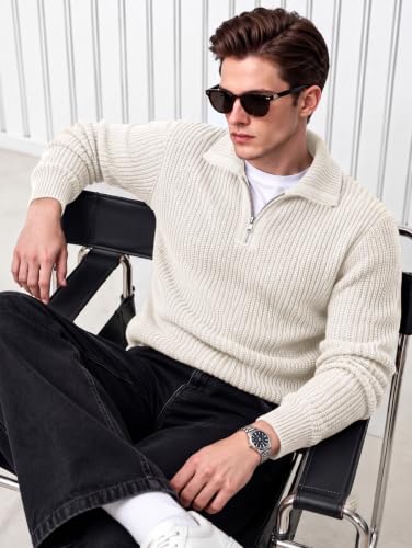 Image of Kvetoo Mens Woolen Sweater for Man Winter Quarter Zipper Knit Sweater Full Sleeve Office Wear Pullover