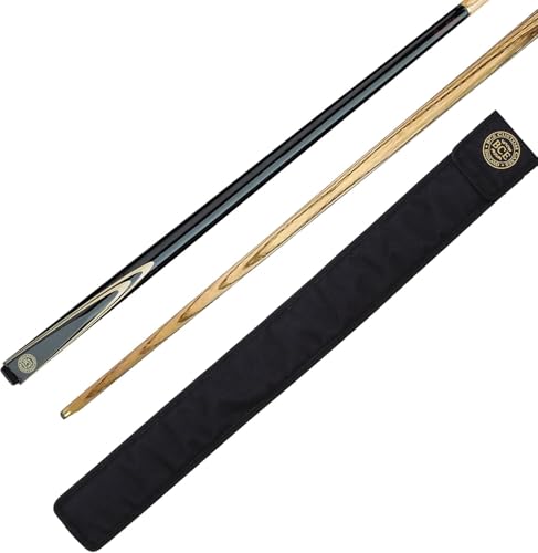 BCE Unisex FF200-2 Piece Ash Snooker Cue – 57" (145cm), Black Butt & Natural Wood Shaft - with Soft Case