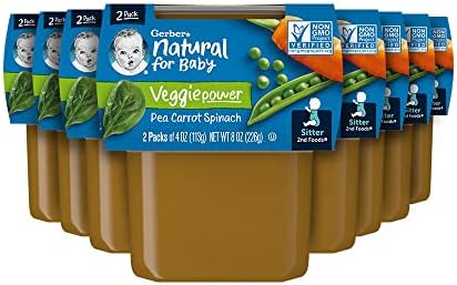Gerber 2nd Foods Pea, Carrot & Spinach Pureed Baby Food, 4 Ounce Tubs, 2 Count (Pack of 8)
