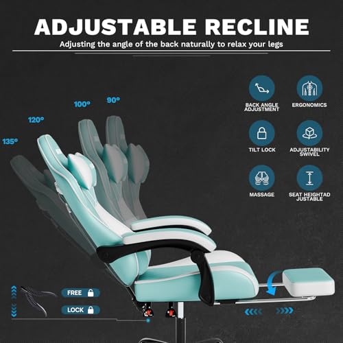 Image of Ergonomic Video Gamer Chairs Gaming Computer Chair Gamer Chairs for Adults Massage Lumbar Support Swivel Height Adjustable Headrest Backrest