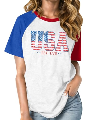 4th of July Shirts for Women We the People Print T-Shirt 1776 American Flag Tees Raglan Sleeve Tops