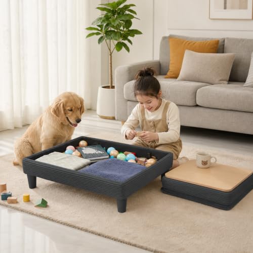 Image of Corduroy Storage Ottoman Coffee Table for Modular Sectional Couch, Corduroy Footrest Extension with Hidden Storage, Modern Soft Cushioned Stool for Living Room, Gray