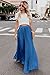 ebossy Women's High Waist Flowy Pleated Chiffon Maxi Skirt (Large, Blue)