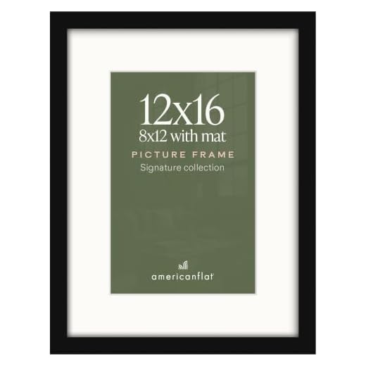 Americanflat Picture Frame 12x16 - Composite Wood with Shatter Resistant Glass - Displays 8x12 With Mat or 12x16 Without Mat - Horizontal and Vertical Formats for Wall (Black)