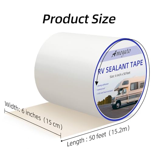 Image of 6 inch x 50' RV Roof Sealant Tape - White Butyl Waterproof Tape for Awning, Skylights & Roof Leak Repair, UV-Resistant, Leaves No Residue