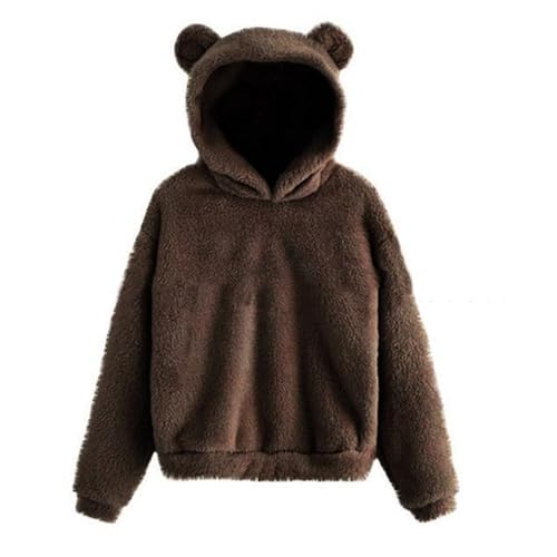 Hoodies For Women Cute Teddy Bear Ears Oversized Fleece Sweatshirts Long Sleeve Comfy Soft Winter Warm Hooded Outerwear Plus Size Shrepa Cozy Sweaters, Sueteres Para El Frio De Mujeres(Coffee,Small)