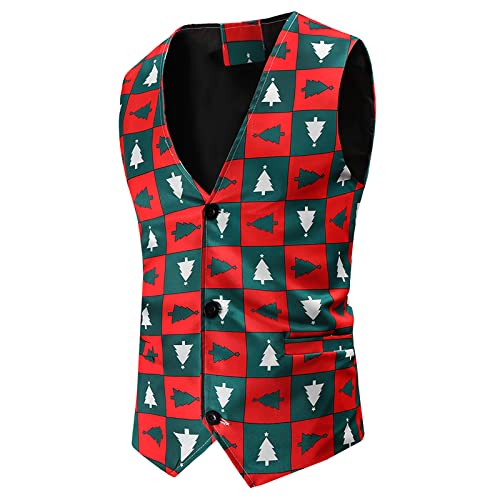 Mens Christmas Suit Vest Snowflake Santa Xmas 3D Graphic Vest Funny Holiday Sleeveless Waistcoat Tops Party Outfits
