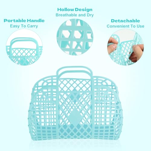 Rainmae 10 Pcs Jelly Purse Jelly Basket Beach Bags, Reusable Tote Beach Handbags, Plastic Beach Basket for Women Girls3