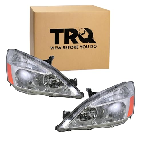Image of TRQ 2 Piece Headlight Assembly Set Driver & Passenger Side Compatible with Honda Accord 2003-2007 HO2502120 HO2503120 33101SDAA01 33151SDAA01