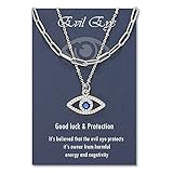 PPJew Layered Evil Eye Necklace Blue Third Eye Layering Chocker Necklace Protection Mal De Ojo Nazar Amulet Jewelry Gift for Women Mother（Silver）